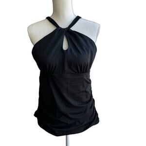 LANDS' END Swimsuit Tankini Womens L Black High Neck To One Shoulder Multi Way